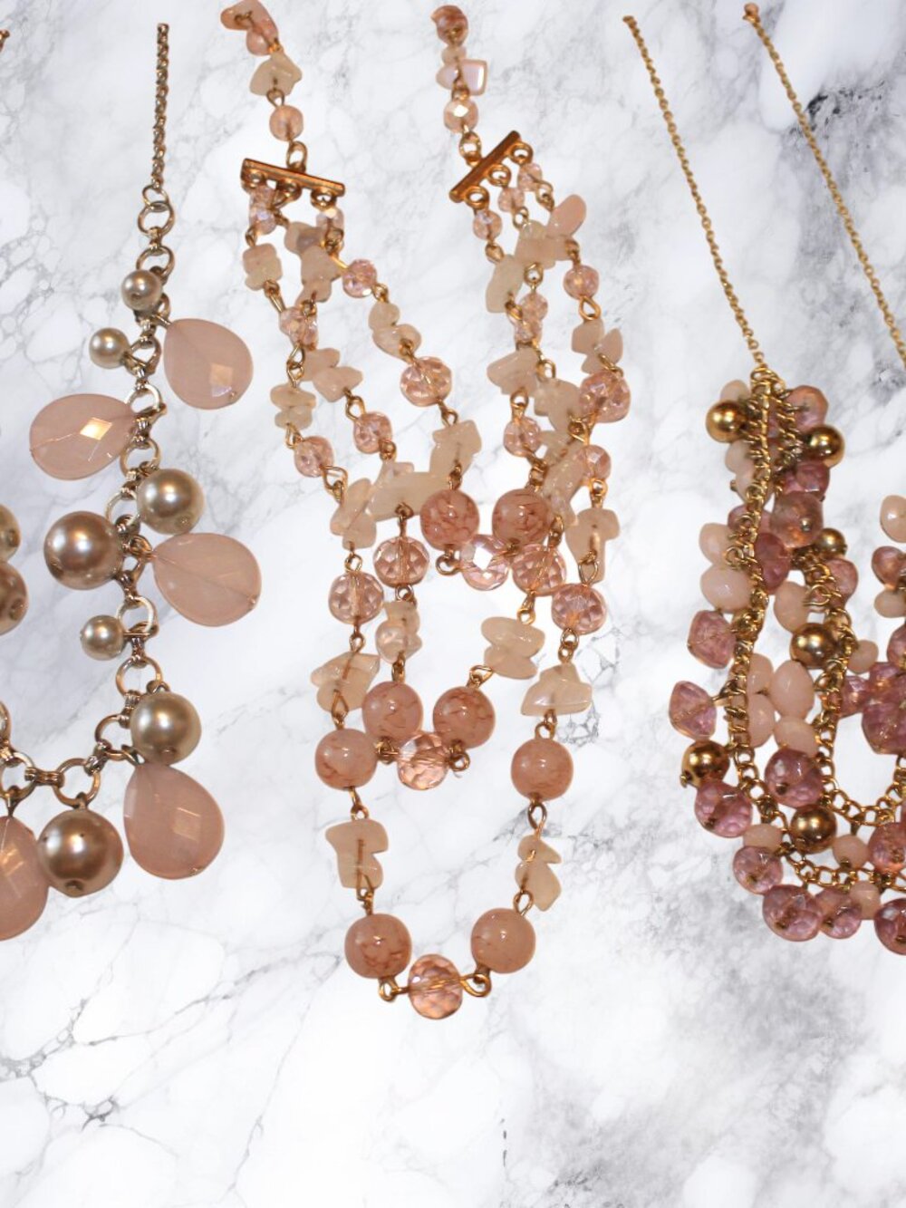 Lot of 3 Blush Pink & Pearl Statement Necklaces Coquette Romantic Boho